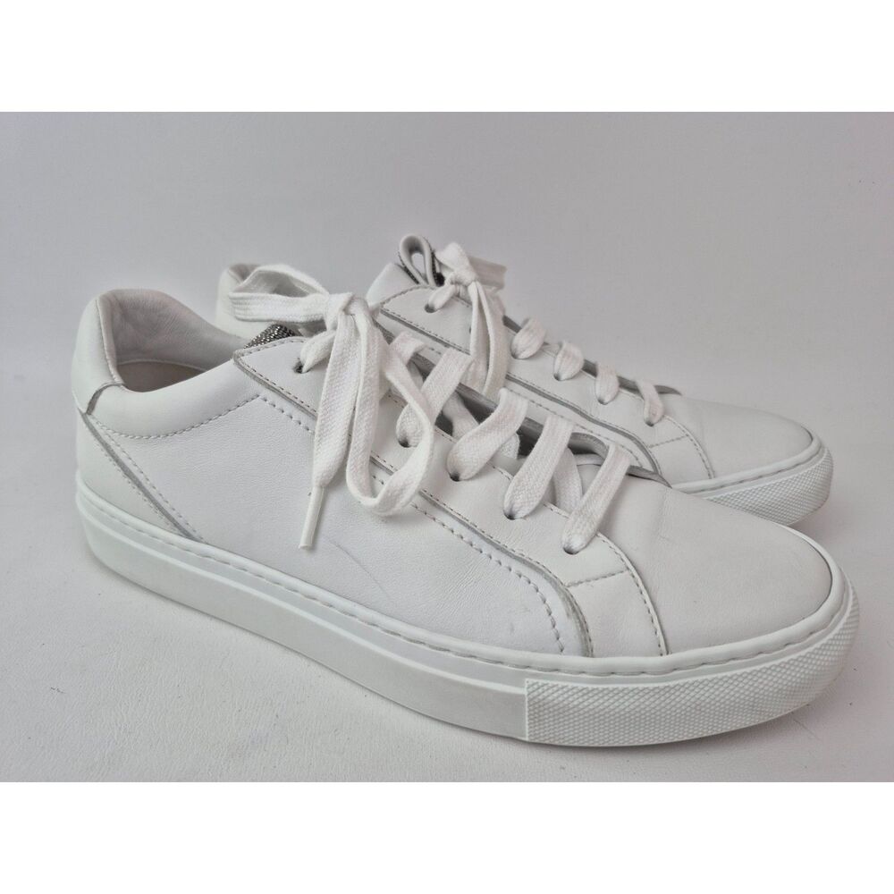 Brunello Cucinelli Women's White Leather Low-Top Monili Sneakers Shoes Size 39.5